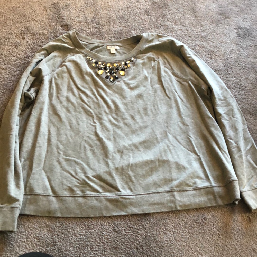 Gray sweater with bling neckline!
